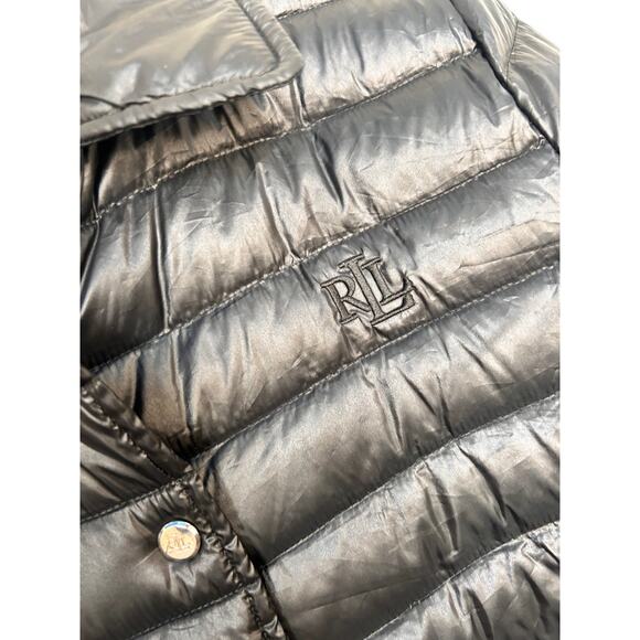 Lauren Ralph Lauren Women's down Snap Button Front Puffer Jacket Black Large - Picture 8 of 11